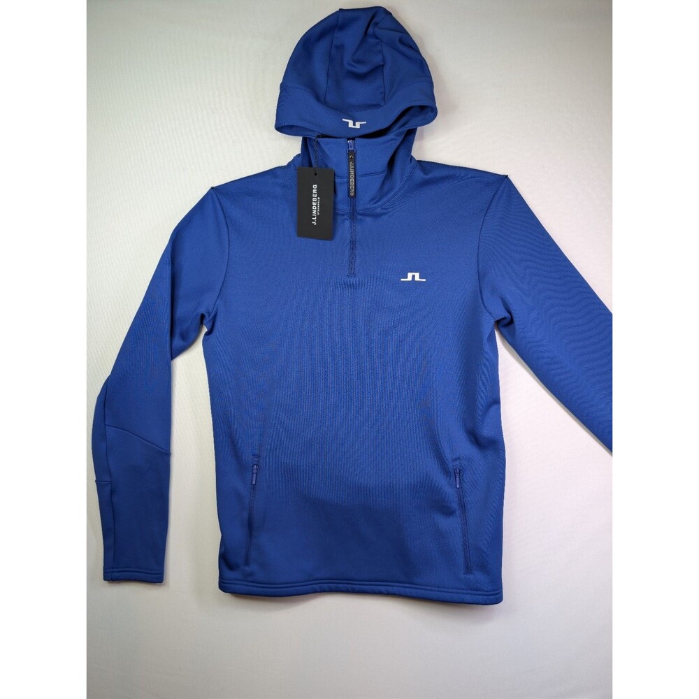 J. LINDEBERG AERIAL 1/4 ZIP HOOD MEN'S LARGE Sodalite Blue GOLF NEW NWT